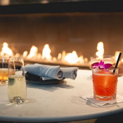 Cocktails in front of the fireplace